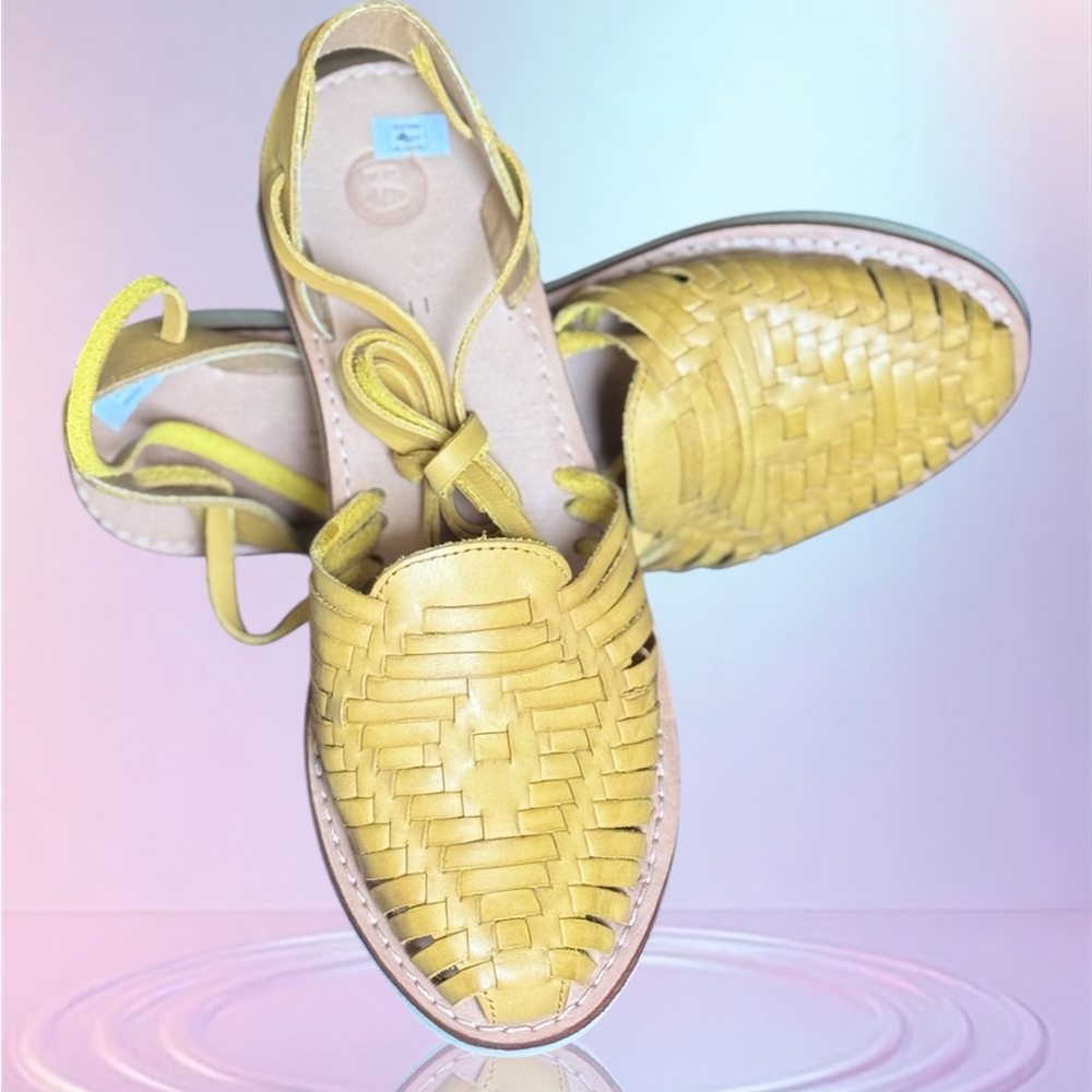 Huaraches Yellow Woven Women's Lace up Sandals